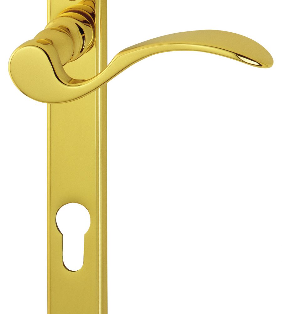 Hoppe M112PL/200LM Brass RH 92mm centre Scroll Lever Door Handle-0