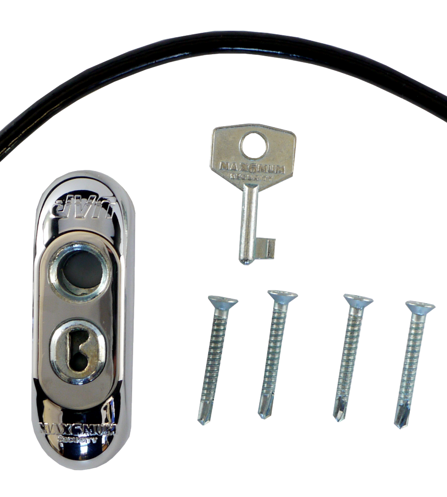 Max6mum Security Lockable Window Restrictor PVD Chrome with Black Cable-0