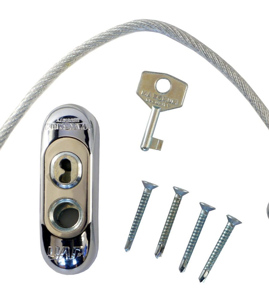 Max6mum Security Lockable Window Restrictor PVD Chrome with Clear Cable-0